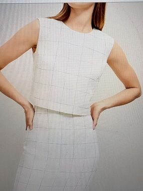 NWT Ann Taylor Button Back Cropped Top in Windowpane Linen Blend
